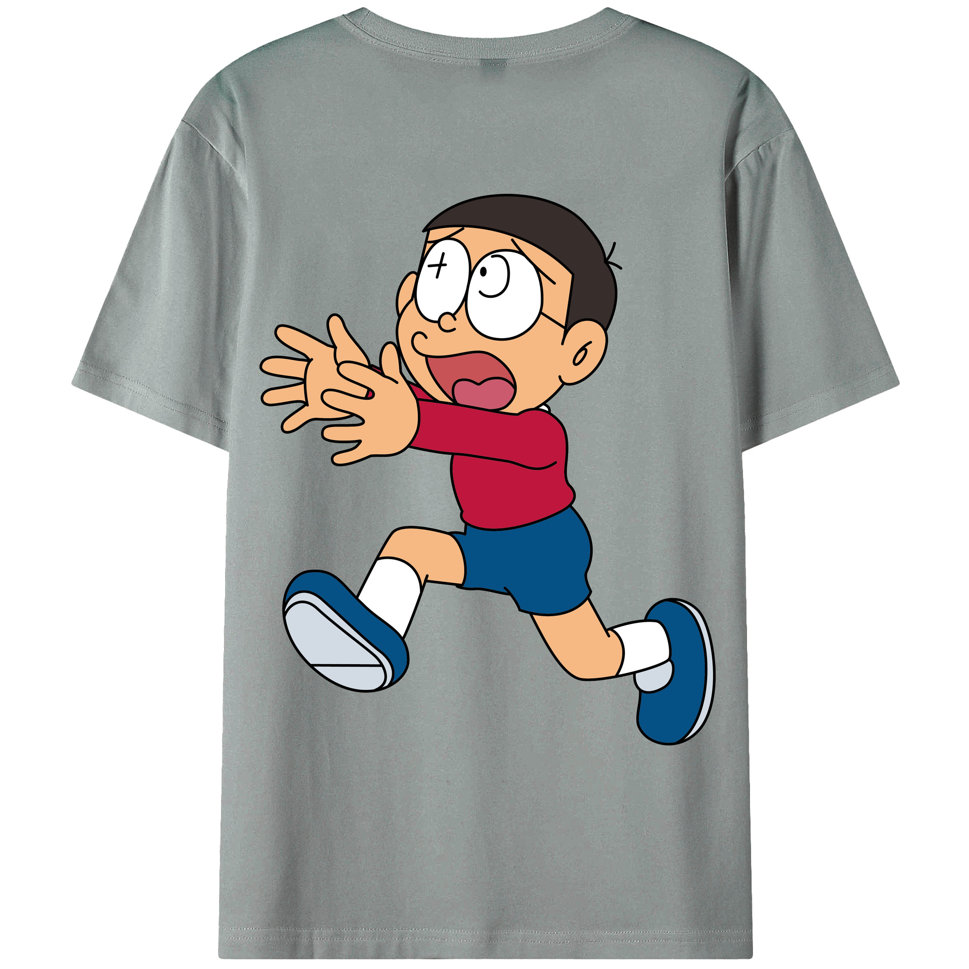 （画像用） ドラえもん 野比 のび太 Doraemon Nobita Nobi 綿100％ メンズ半袖Tシャツ（バックプリント） 通気性